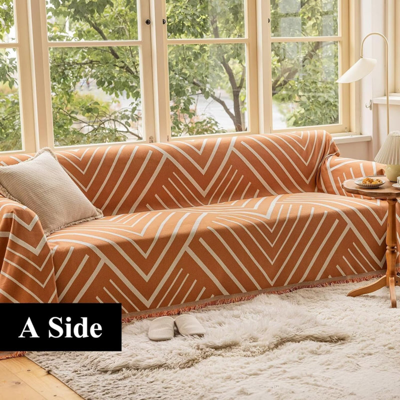 Foundry Select Chic Herringbone Jacquard Couch Cover Futon L Shape Sofa Slipcover Thick Non Slip Pet Friendly Pumpkin Caramel Cream Beige Arrow Chenille Sofa Cover With Tassel For 3 Cushion Sofa Couch